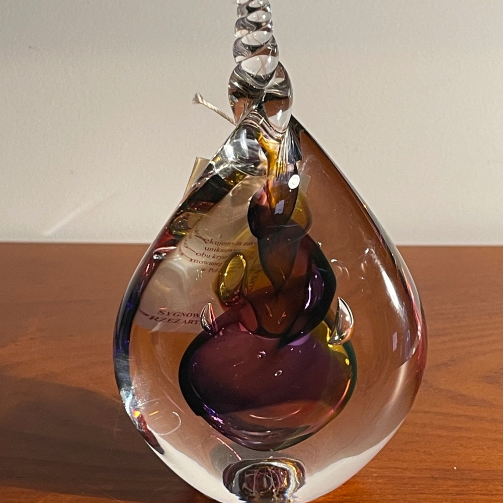 Color Crystal Paperweight- Handcrafted in Poland- Signed By Artist Marian Pyrcak